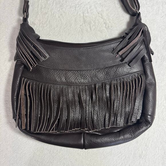 Brown Leather Fringe Western Style Shoulder Bag Purse - Picture 3 of 9